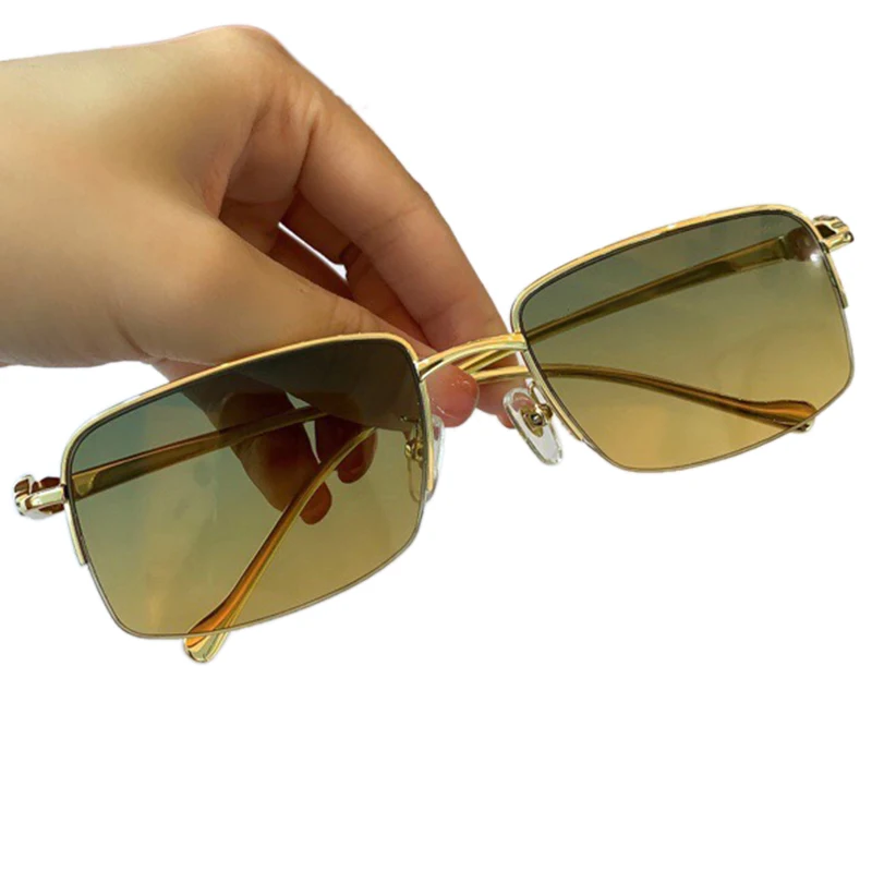 

2020 прямоугольные солнцезащитные очки для женщин и мужчин, брендовые дизайнерские Винтажные Солнцезащитные очки в металлической полуоправ...