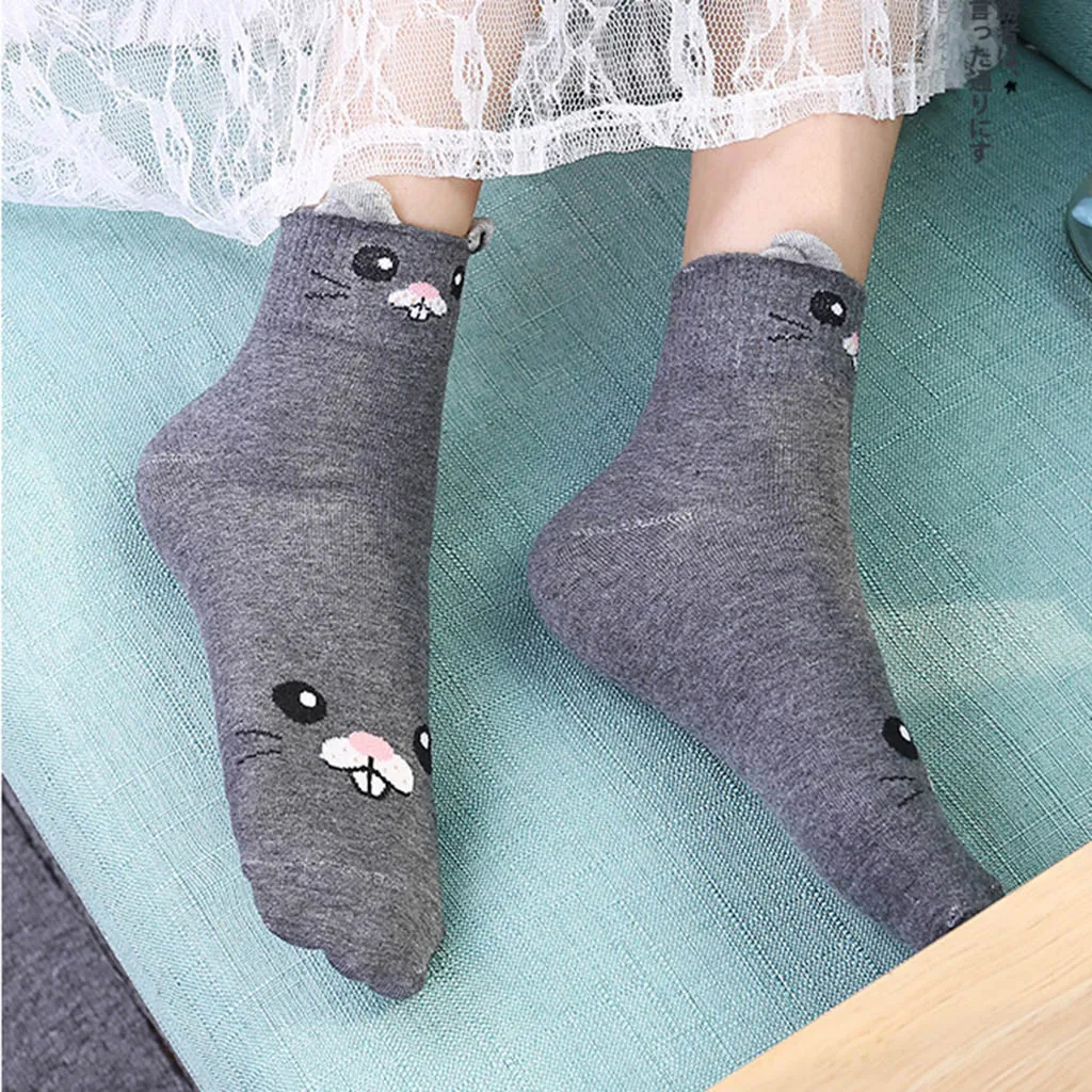 Женские носки милые хлопковые с рисунками животных кошек героев мультфильмов