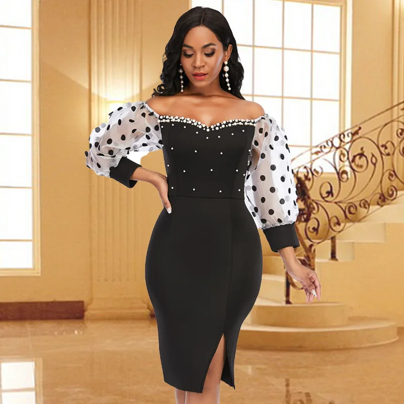 

African Dresses for Women 2021 Spring and Autumn African Women Black Long Sleeve Dress African Clothes Women