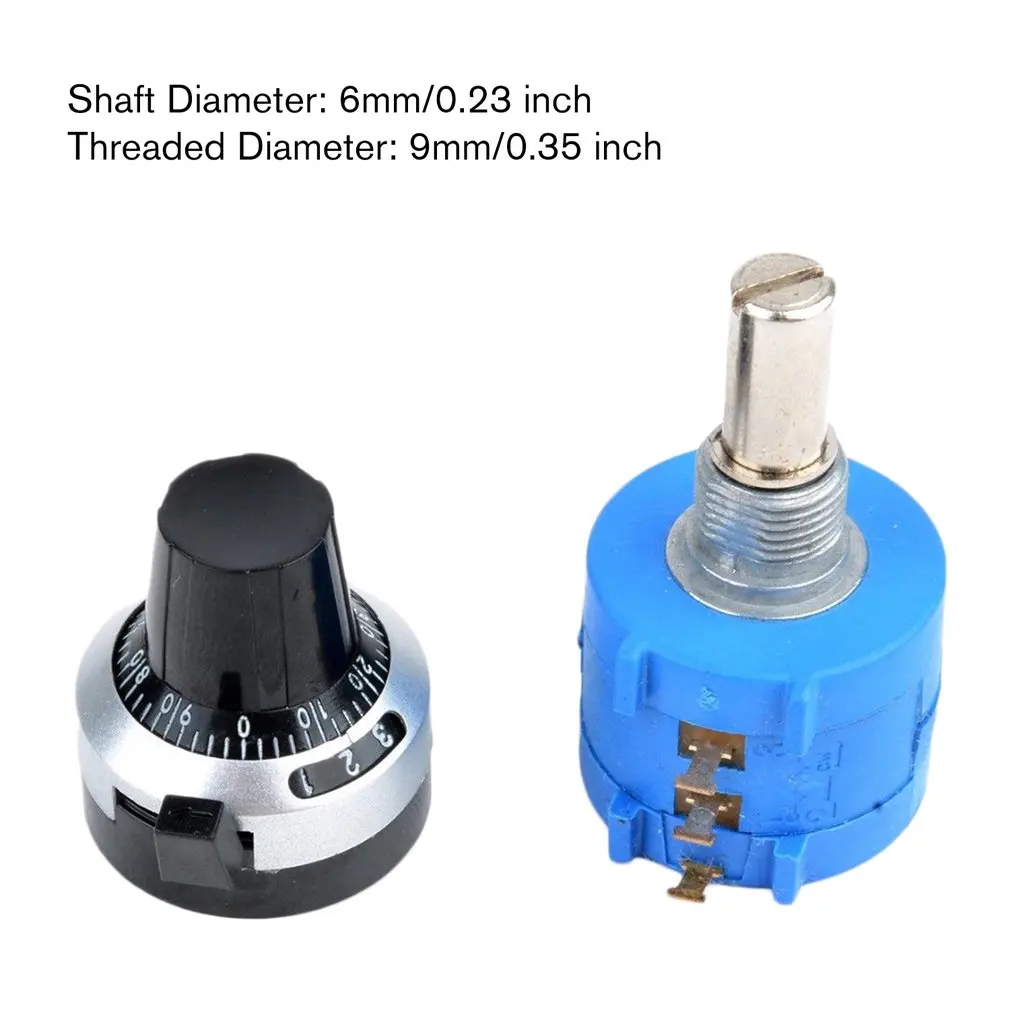 3590 10 Turn Potentiometer 500/2k/10k/50k Ohm Wirewound Multiturn Adjustable Resistor Precision with Rotary Dial Knob 6mm Shaft |