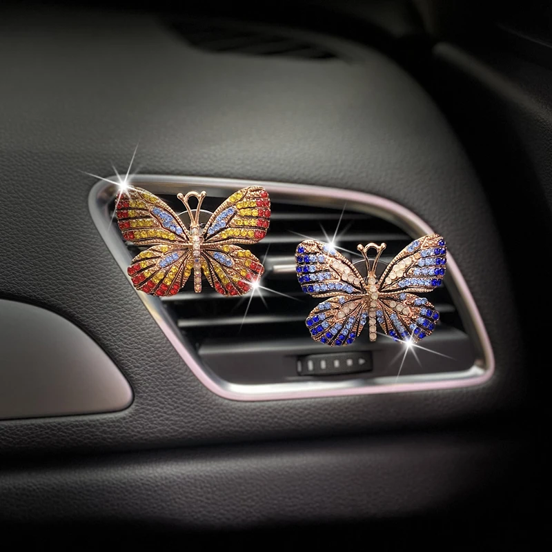 

Beautiful crystal butterfly car perfume decoration clip Diamond Butterfly car air freshener decoration products