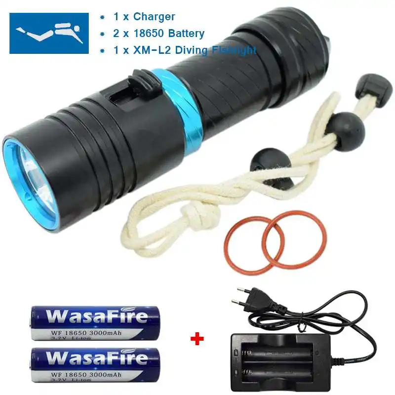 

XM-L2 LED Dive Torch 3800 Lumens Diving Flashlight Underwater 100m Waterproof Lanterna Light Flashlight Lamp + 18650 + Charger