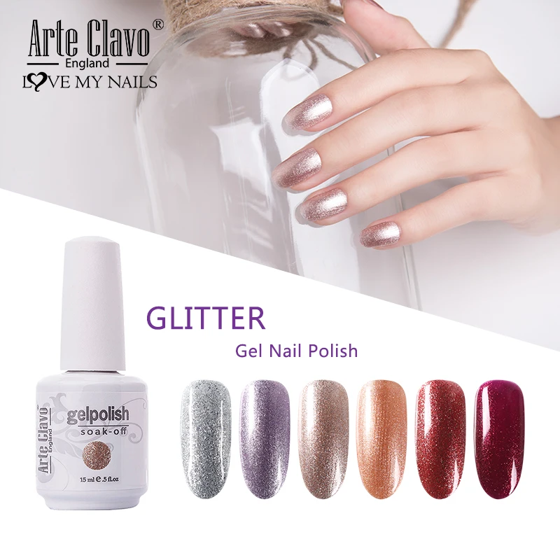 

Arte Clavo Shining Glitter Gel Varnish Hybrid UV 15ml Soak Off Gel Nail Polish Fashion Nail Art Manicure Acrylic Gel Lacquer