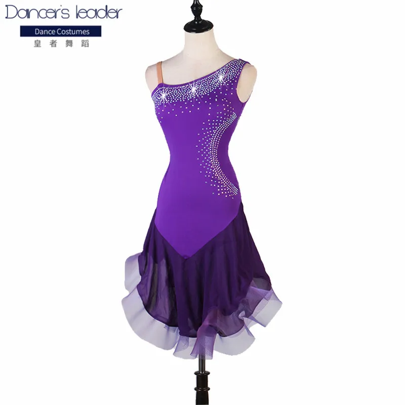 

Custom size purple latin dress Single shoulder strap drill Rumba cha cha salsa tango ringe Charleston Flapper Great Gatsby dress