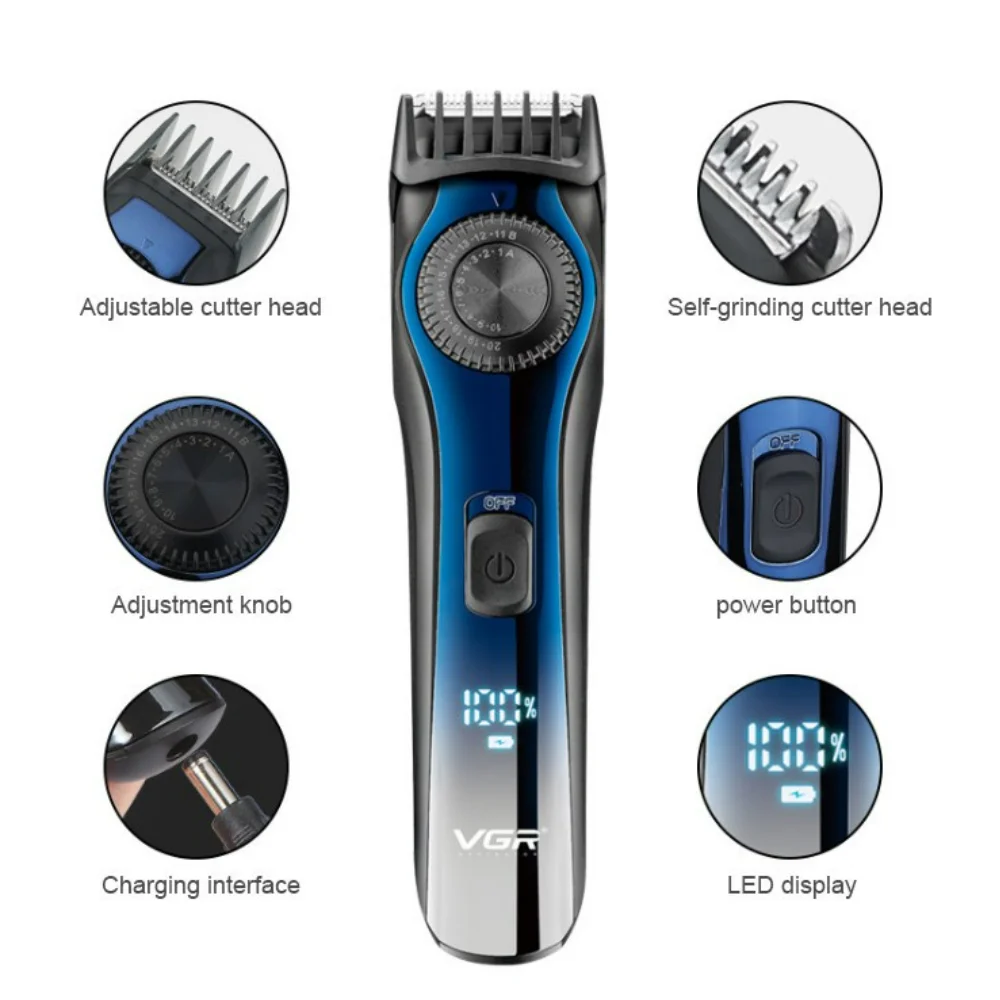 

Машинка для стрижки волос Мужская, профессиональный триммер с светодиодный ным дисплеем, регулируемая, зарядка через USB, 1-20 мм