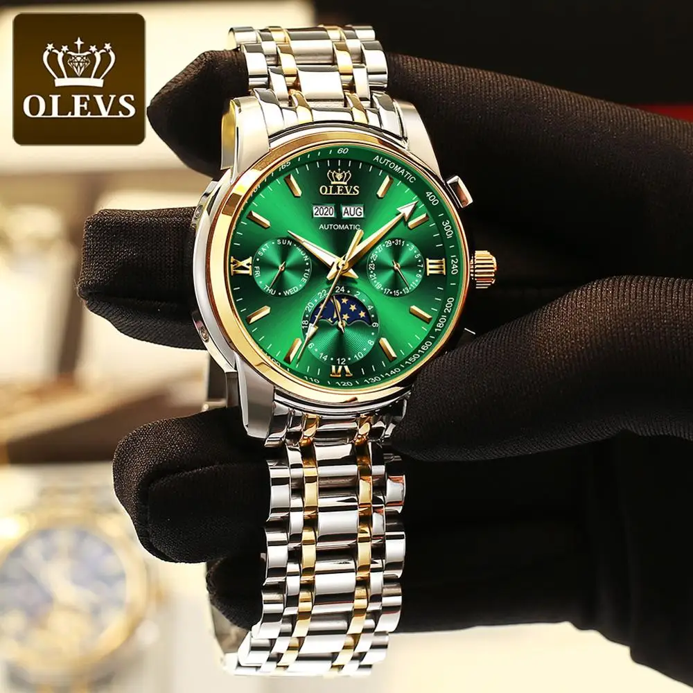 Multifuntional mechanical watch men moon phase wrist blue gold waterproof mens watches top brand OLEVS luxury 2020 automatic