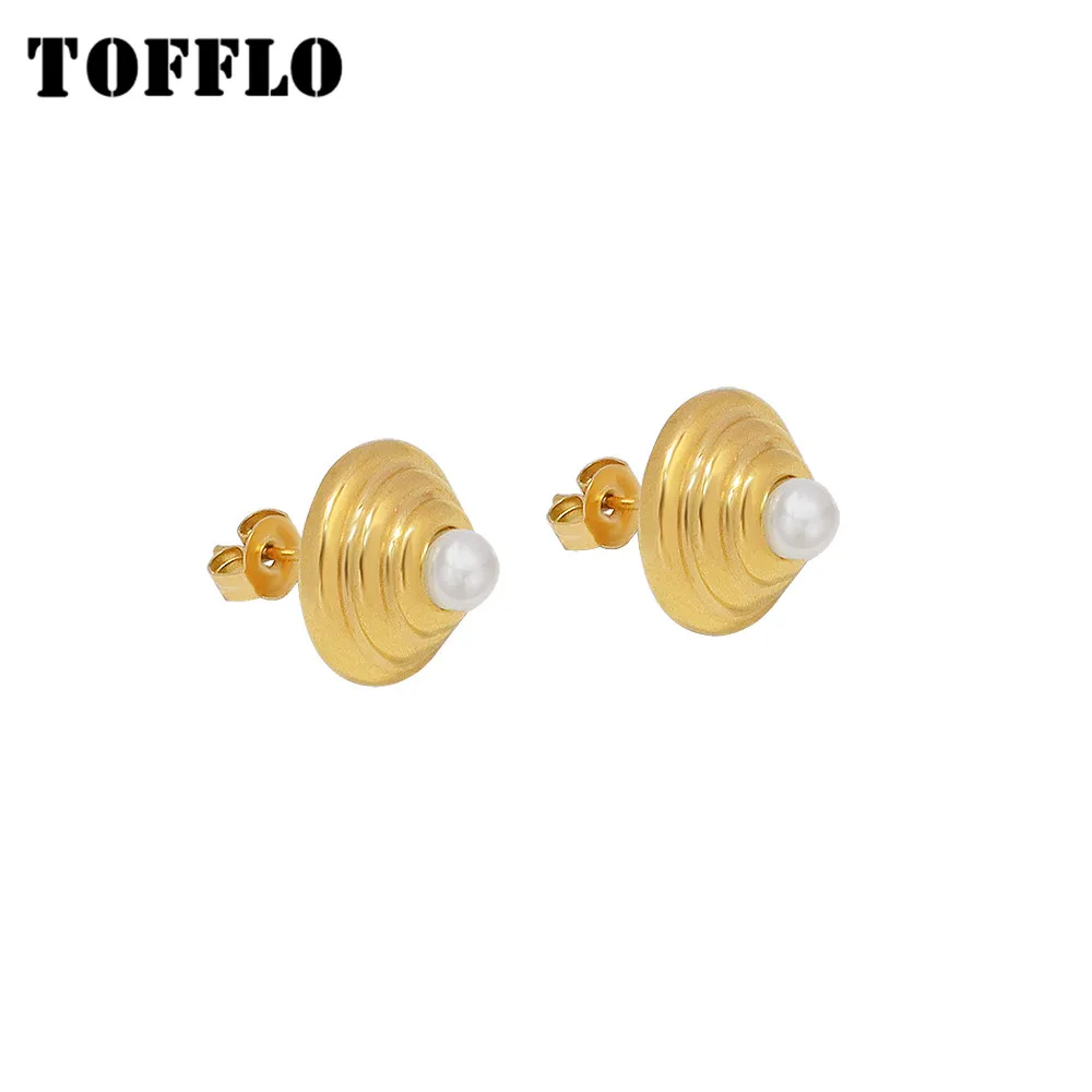 

TOFFLO ювелирные изделия из нержавеющей стали 18 K Золотая нить жемчужные серьги Женская мода соломенная шляпа серьги BSF511