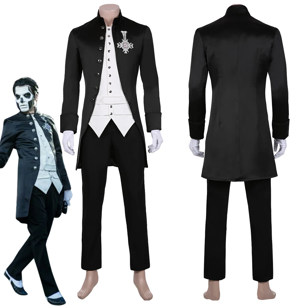 

Papa Emeritus Inspired Cosplay Ghost B.C.Costume Suit Adult Band Cross Brooch Halloween Carnival Costume