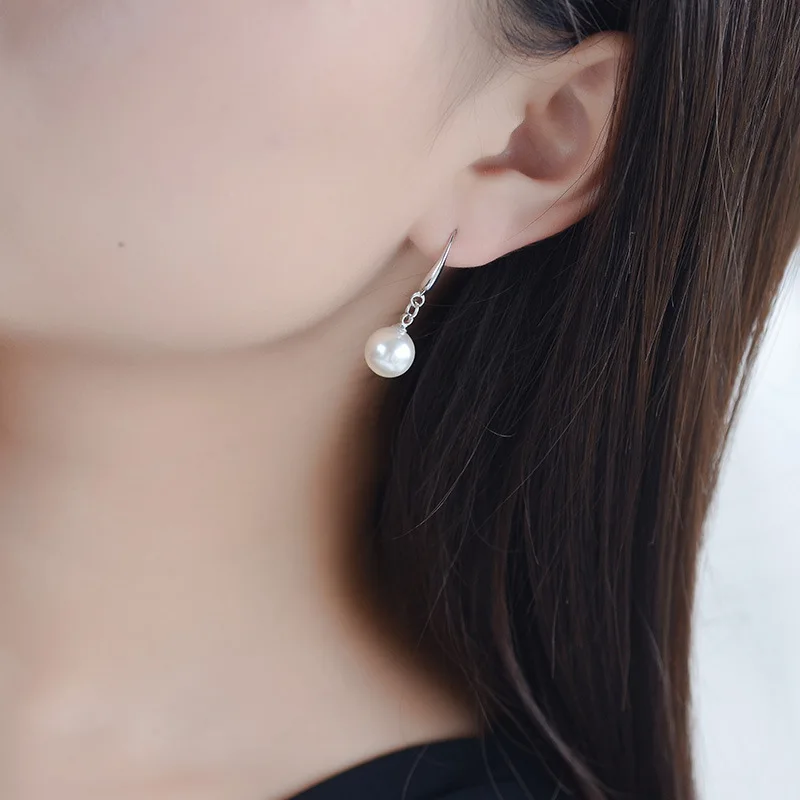 

SJVSE-13 Fashion 925 Sterling Silver Round Pearl Drop Earrings For Women Birthday Gifts Jewelry