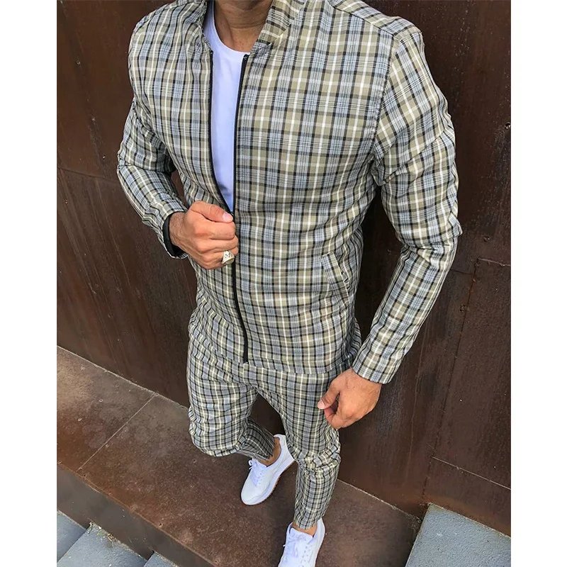 

European and American style spring sportswear men's cardigan jacket sweatpants fashion casual suit two-piece men's sportswear