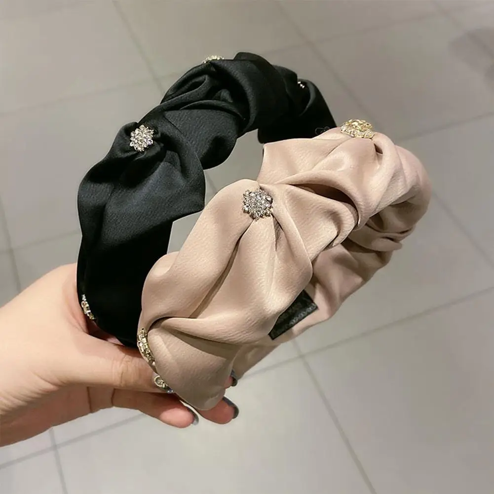 

Новинка 2021, плиссированный ободок для волос, ободок, тюрбан, женские повязки для волос с кристаллами, аксессуары для волос для девочек, повяз...