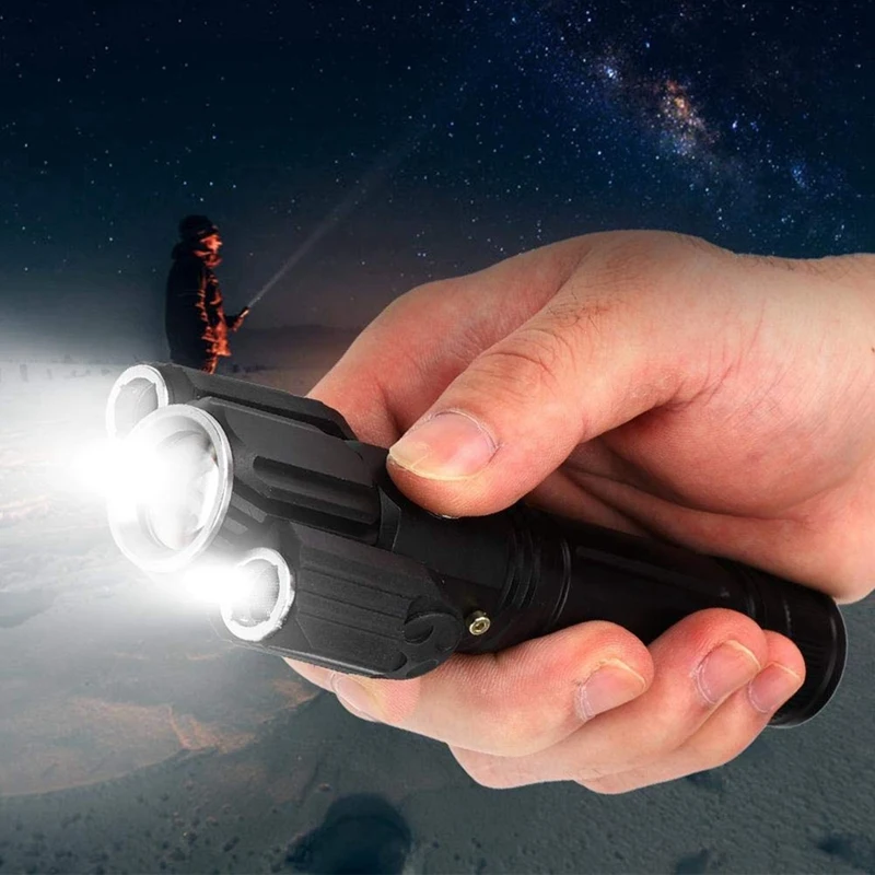 

Lighting Flashlight Three-Head T6 Rotating Multi-Function LED Rechargeable Night Riding Flashlight for Fishing Cycling