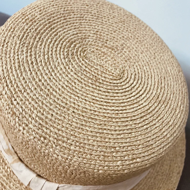 

summer cotton linen tie-dye cloth decoration raffia flat top sun protection women's casual flat straw hat sun hat for women