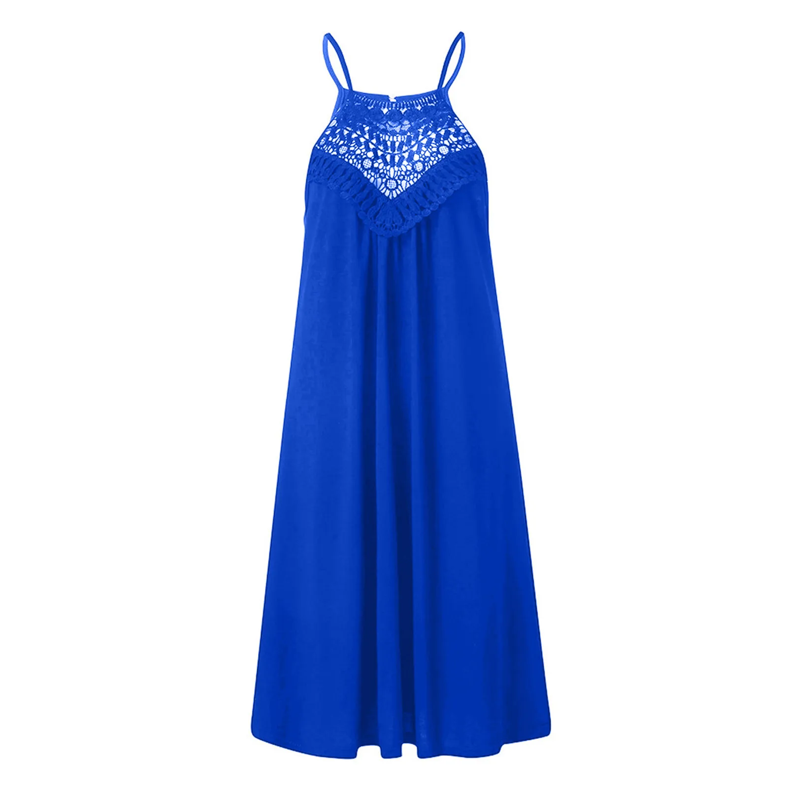 

Women Sleeveless Hollow Out Lace Patchwork Dress Summer Female Loose Hem Casual Club Party Dress Elegant Ladies Camisole Shirt
