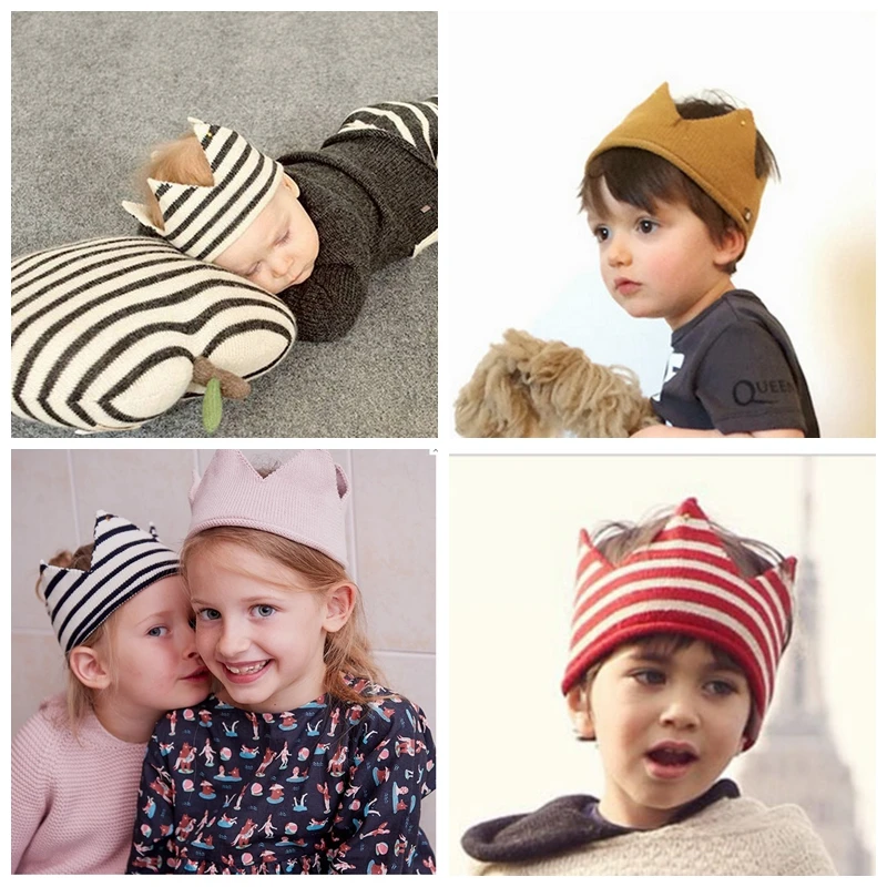 Детские шапки для девочек; вязаная шапка с короной для малышей; Свободный Топ; шапки для новорожденных; дизайнерская шерстяная пряжа; детские мягкие однотонные шапочки; повязка на голову