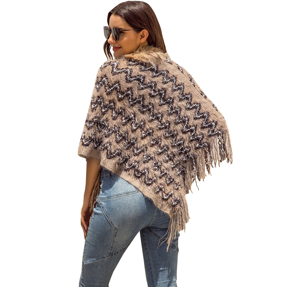 

Fashion Ladies Scarf Women European American Women's Long Fur Collar Tassel Cloak Shawl Loose Sweater