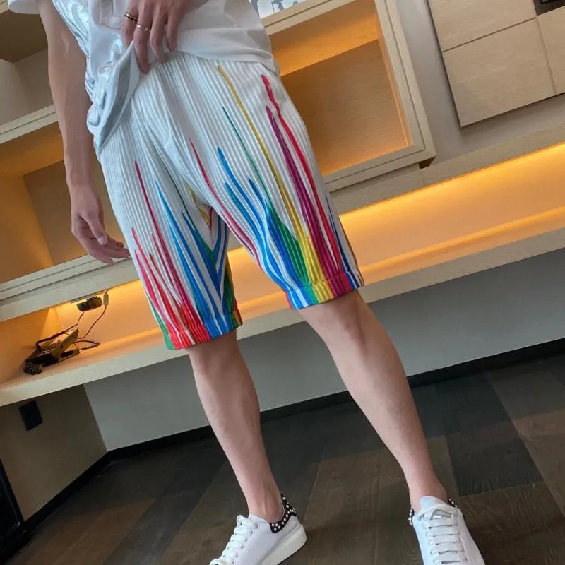 Designer Mens Summer Colorful Rainbow Printed Brand Elastic Waist Loose Fit Jogger Fitness Short Sweatpants Beach Shorts