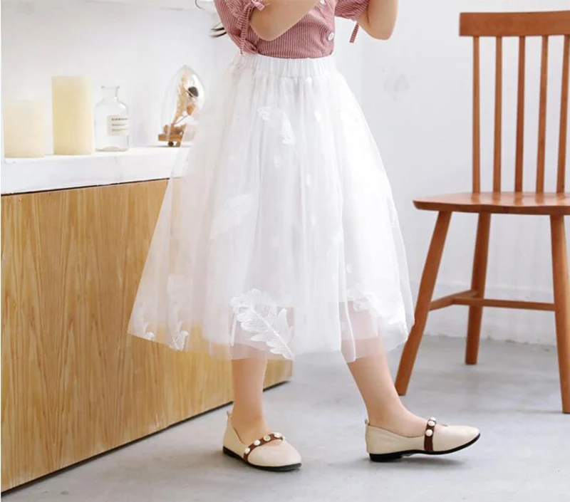 Rlyaeiz Toddler Teen Girl Skirts Children Clothes Girls Feather Mesh Tutu Puff Princess Skirt Kids Costume | Детская одежда и