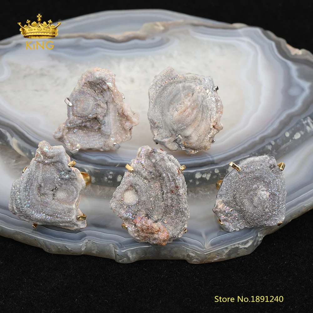 Набор ювелирных украшений 5 шт. срез камня подвеска из друзы колец рок