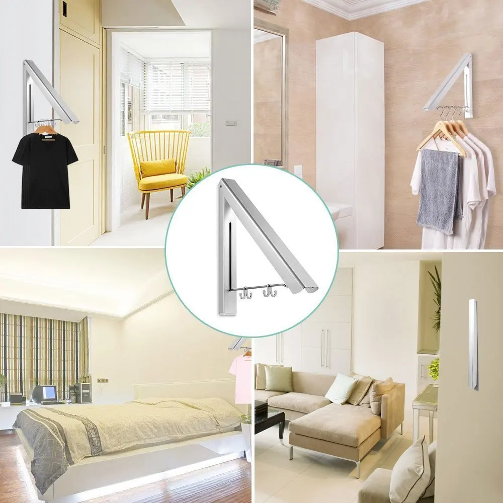 

Wall Mounted Clothes Airer Washing Line Coat Shirt Dryer Folding/Pull out Wall Hanger Space Saving Clothes Cupboard Storage