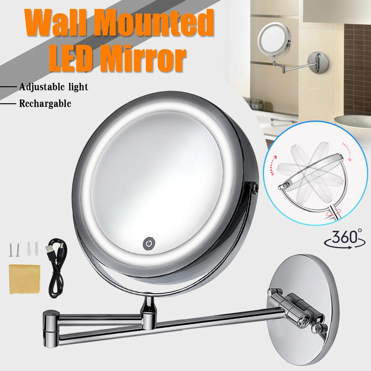 

7inch LED Folding Light Extending Double Side Wall Mount Makeup Mirror 10x Magnification Bath Shaving Chrome Bronze Finish Woman