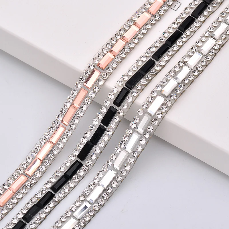 

JUNAO 5 Yard*8mm Glass Hot Fix Rhinestones Chain Trim Hotfix Strass Crystal Banding Applique for DIY Clothes Shoes Decoration