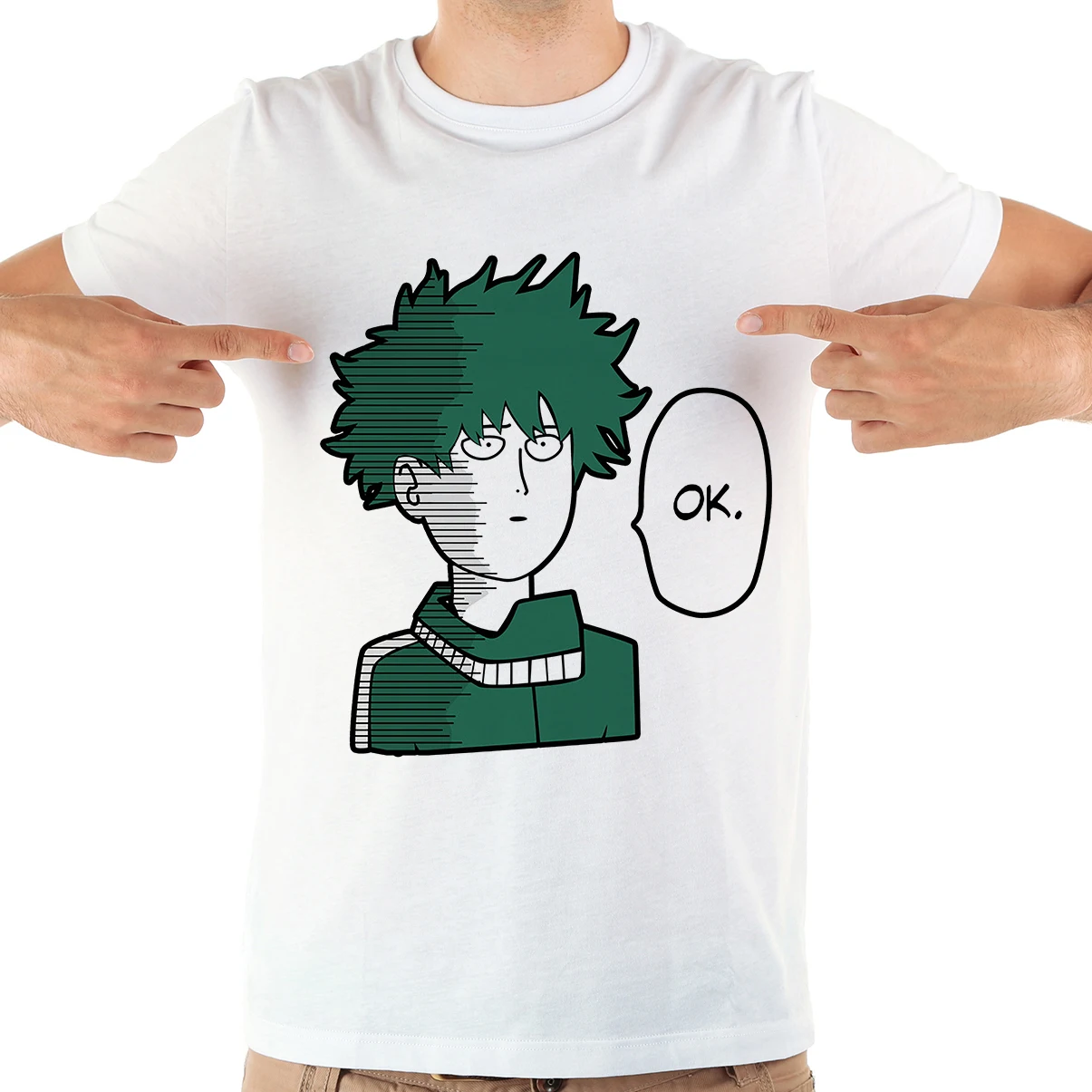 Забавная аниме футболка Midoriya Izuku Смешанная Сайтама ONE PUNCH MAN белая повседневная