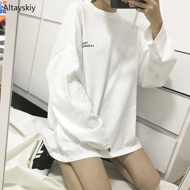 Футболки женские свободные с длинным рукавом новая весенняя простая уличная
