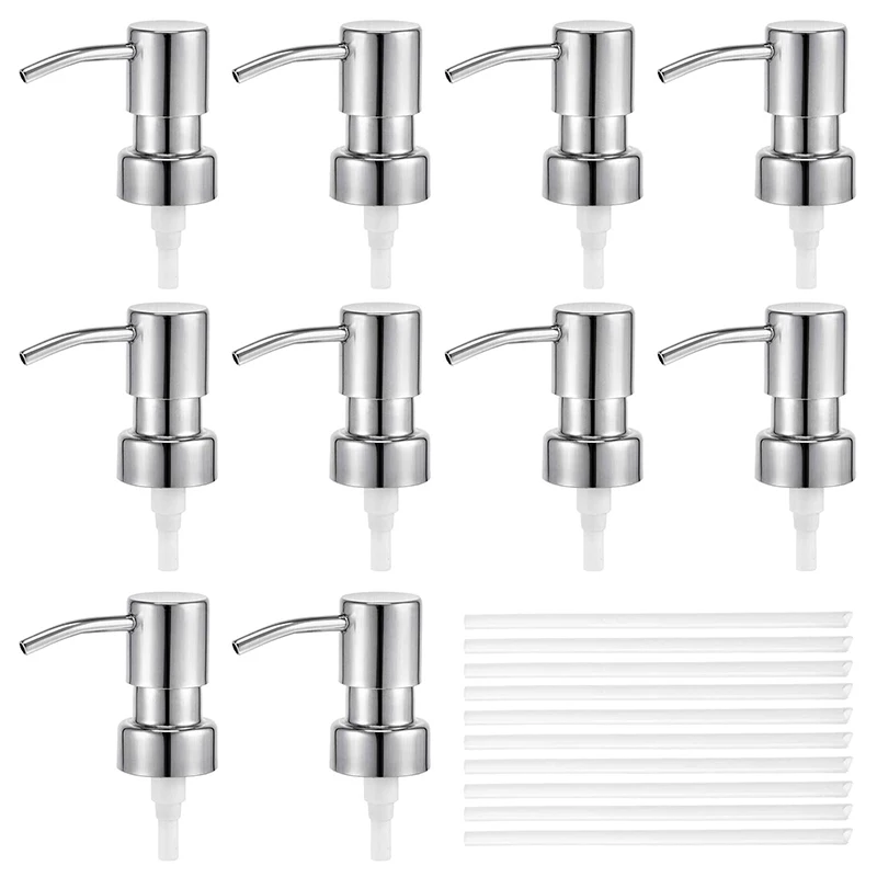 

10 Pieces Stainless Steel Replacement Lotion Pump Parts Silver Soap Dispensers with Tubes