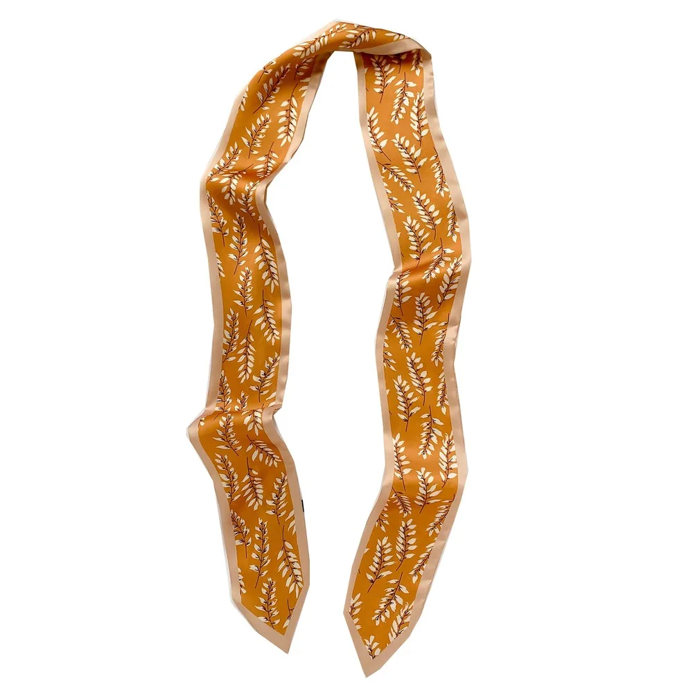 

Floral Silk Scarf Bag Tie Two Layers Necktie Metal Ring Women Fashion Headband Long Skinny Handbag Ribbon Silk Scarves