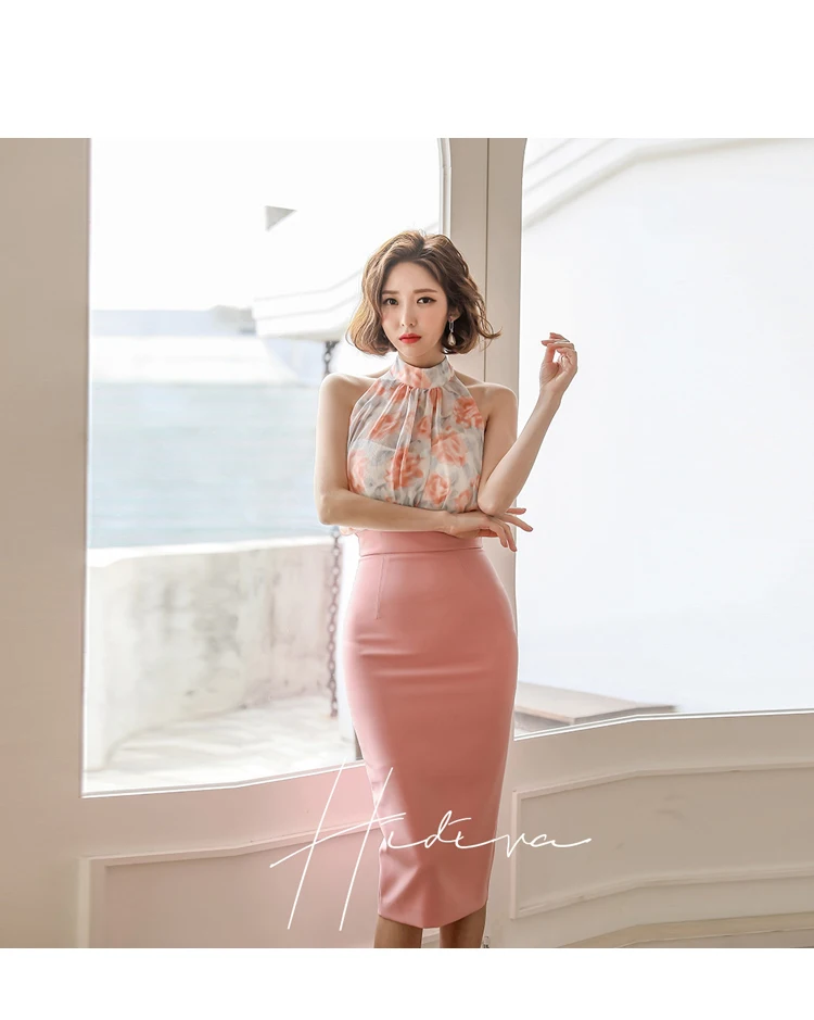 Женский офисный костюм с открытыми плечами шифоновая блузка цветочным рисунком