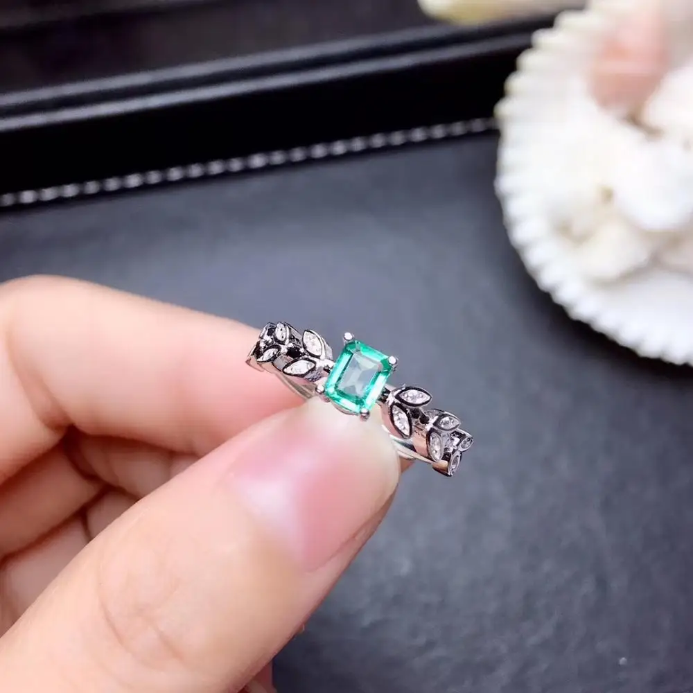 Женское кольцо из серебра 100% пробы с изумрудом в форме листа | Украшения и