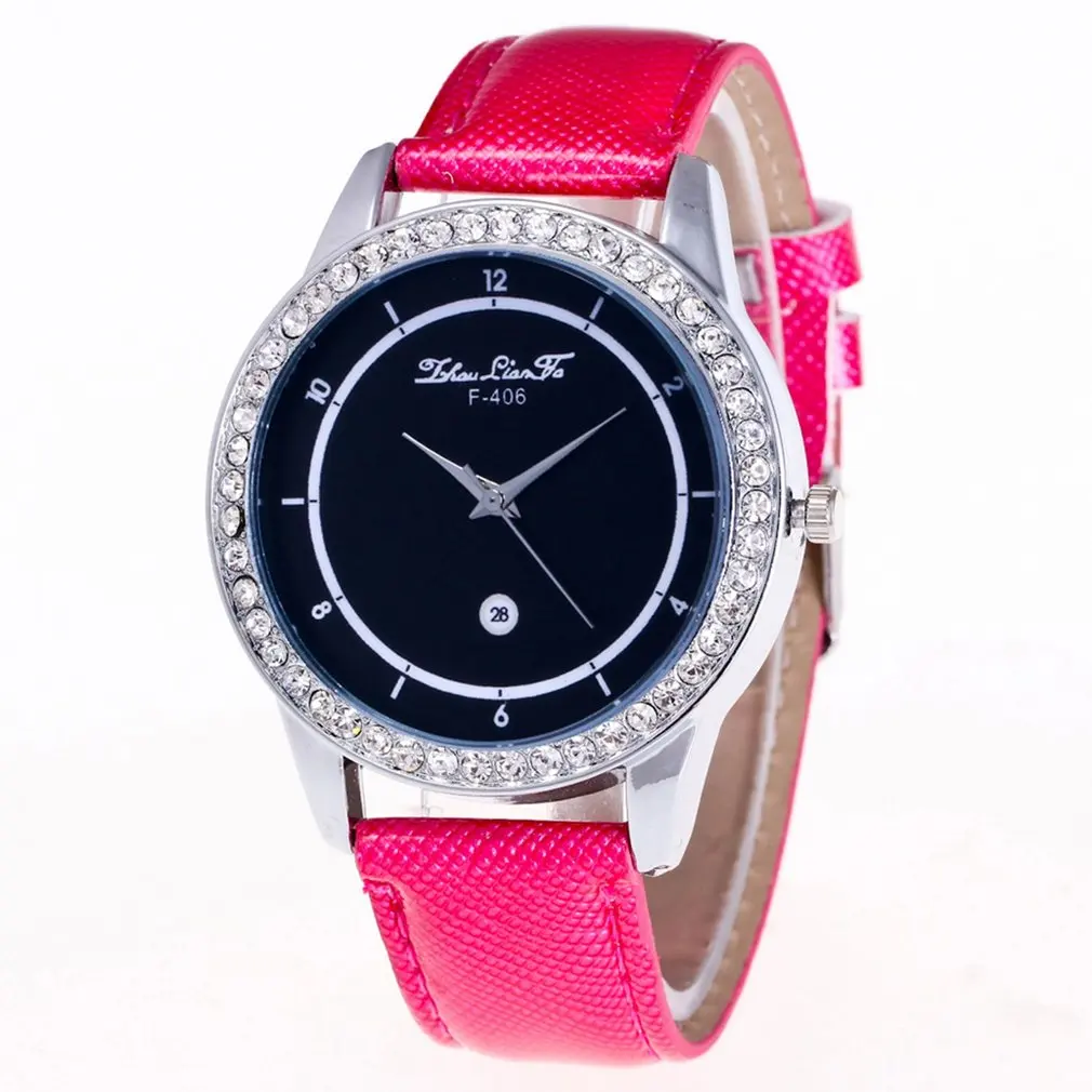 Shiny Light Blue Quartz Watch Female Simple Pattern Leather Strap Round Dial Exquisite Workmanship for Dropshipping | Наручные часы