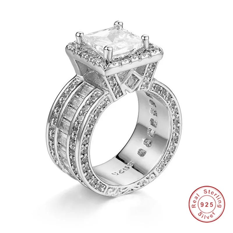 

Womens 0.4" Wide Square Cluster Engagement 4ct SONA Diamond Architecture Ring Simulated Platinum Bridal Fashion Jewelry Stores