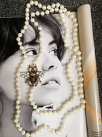 luxury handmade long sweater pearl bee pendant necklace jewelry for women party gift