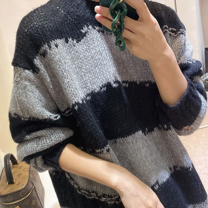 Женский свитер 2021 осень зима новый скандинавский Свободный Полосатый пуловер с