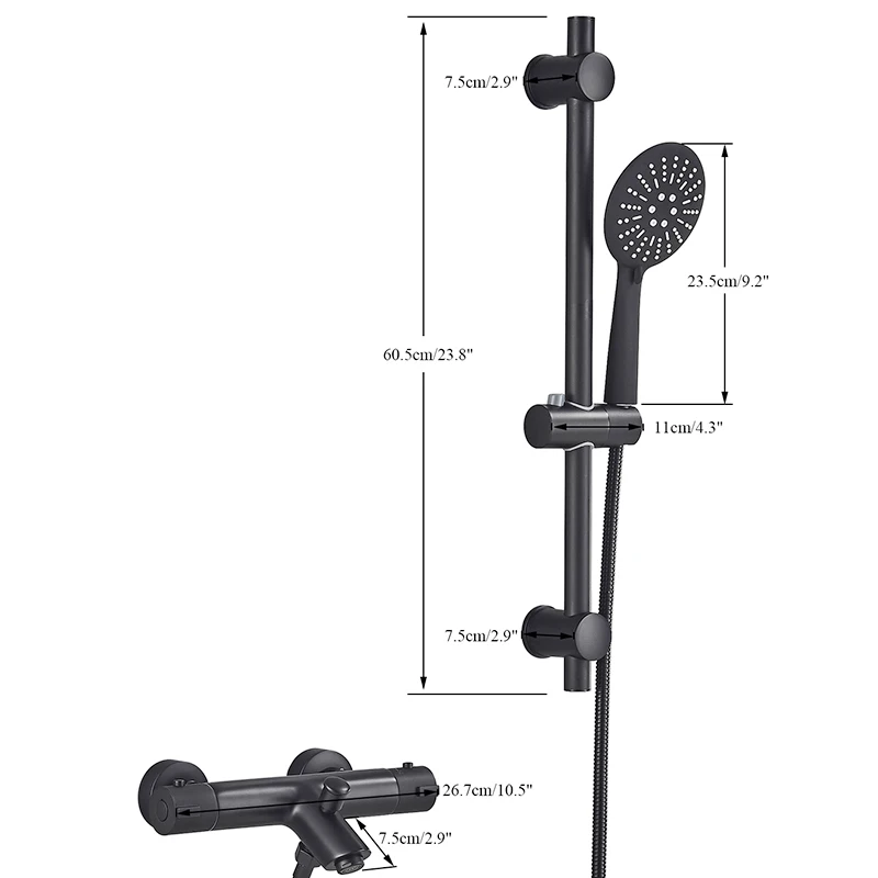 

Rozin Matte Black Thermostatic Shower Faucet Wall Mounted Temperature adjustable Bathtub Mixer Tap With Handheld Bathroom Shower