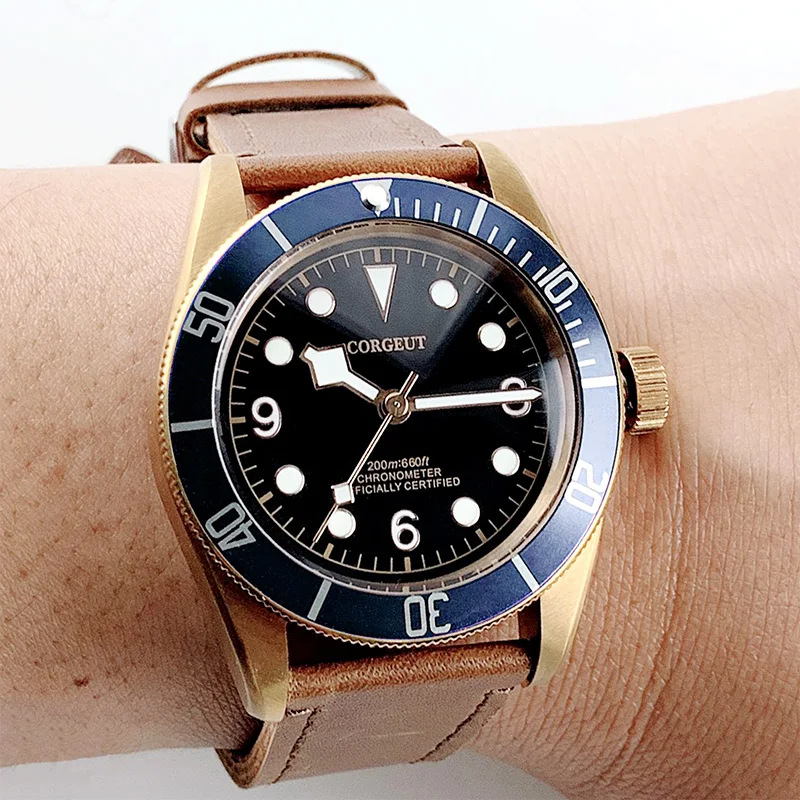 Автоматические механические часы для мужчин плавания в стиле милитари бронзовые