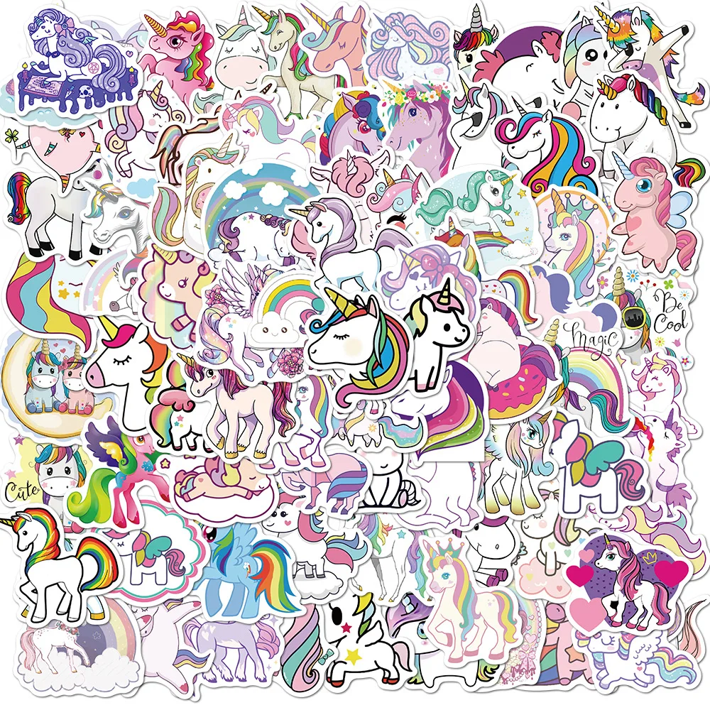 Pegatinas impermeables para ordenador port&aacute;til, calcoman&iacute;as con dibujos de unicornios, bonitos dibujos de animales, DIY para equipaje, bicicleta y Notebook, 10/50/100 Uds.-0