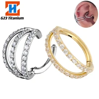 g23 titanium piercing earrings fan hoop cz stone hinged clicker septum nose earrings helix ear clips body perforated jewelry