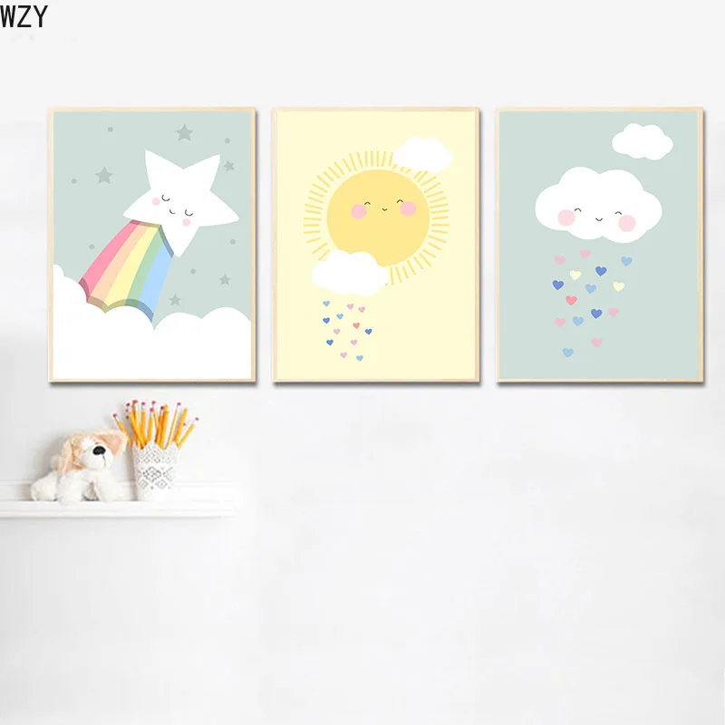 

Rainbow Cloud Star Nursery Child PosterNordic Simple Print Wall Art Canvas Minimalist Picture Painting Kids Bedroom Decoration