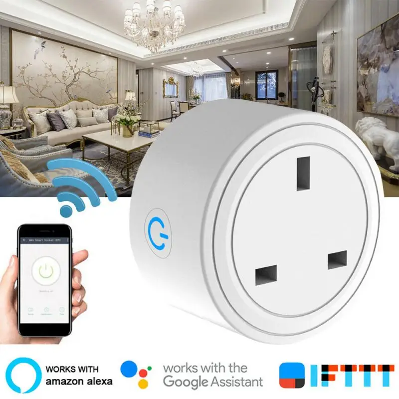 Смарт разъем Mini US Uk Wifi с защитой от перенапряжения 2200 Вт Голосовое управление