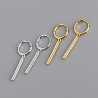 100 real 925 sterling silver long bar drop earrings delicate zircon strip earrings for women girls fine jewelry