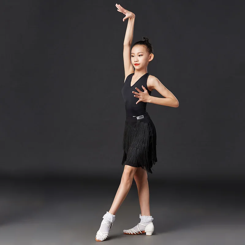 

New Latin Dance Costumes For Girls Latin Tops Tassel Skirts Suit Kids Latin Practice Dress Children Latin Dance Skirts DQS4561