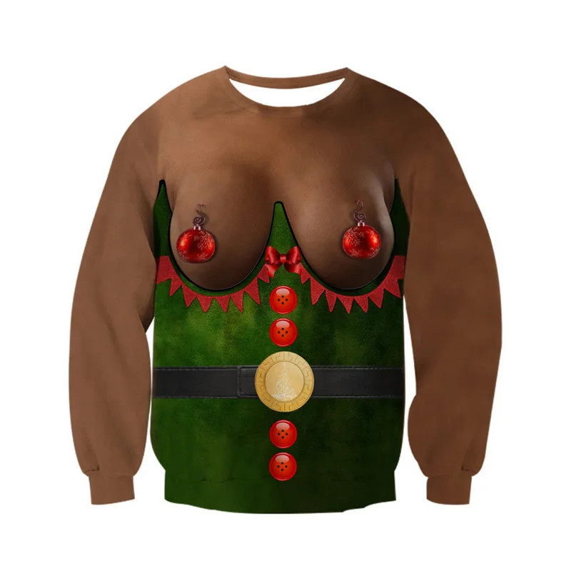 Забавный Рождественский свитер с 3D-принтом Санта-Клауса и оленя топы для мужчин