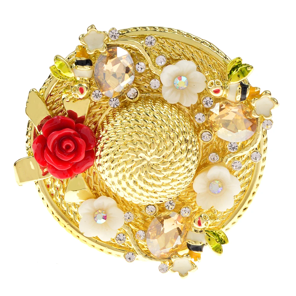 

CINDY XIANG Creative Hat Brooches for Women Girls Enamel Bird And Crystal Flower Brooch Pins Winter Corsage Coat Accessories