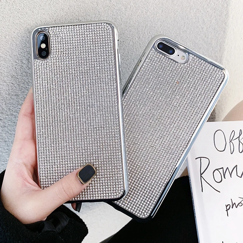 Для iphone XS MAX XR X 10 7 8 6 6s Plus Полный Алмазный блестящий серебристый чехол Модный