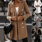 Женское шерстяное пальто с воротником-стойкой, длинная парка, зимнее теплое пальто, однотонная верхняя одежда, 2020