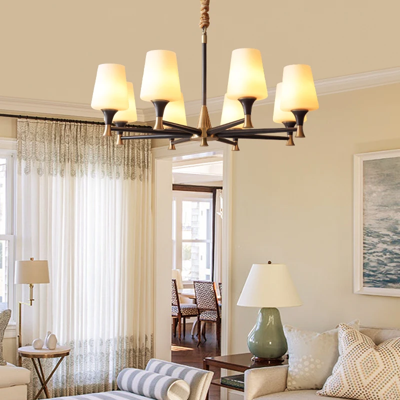 Dining Room Bar Frosted Glass Chandelier Lamp 2020 New Arrival Copper E27 Hanging Light Flush Mount Brass Lights home Lighting|Люстры| |