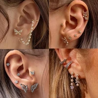 huangtang charming zircon butterfly earrings sets for women pearl long tssel shinny stud earrings weddings jewelry accessories